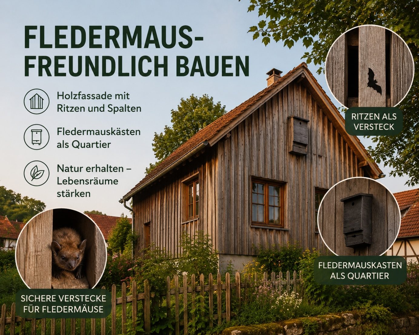 Fledermausfreundliches Haus mit Fledermauskästen