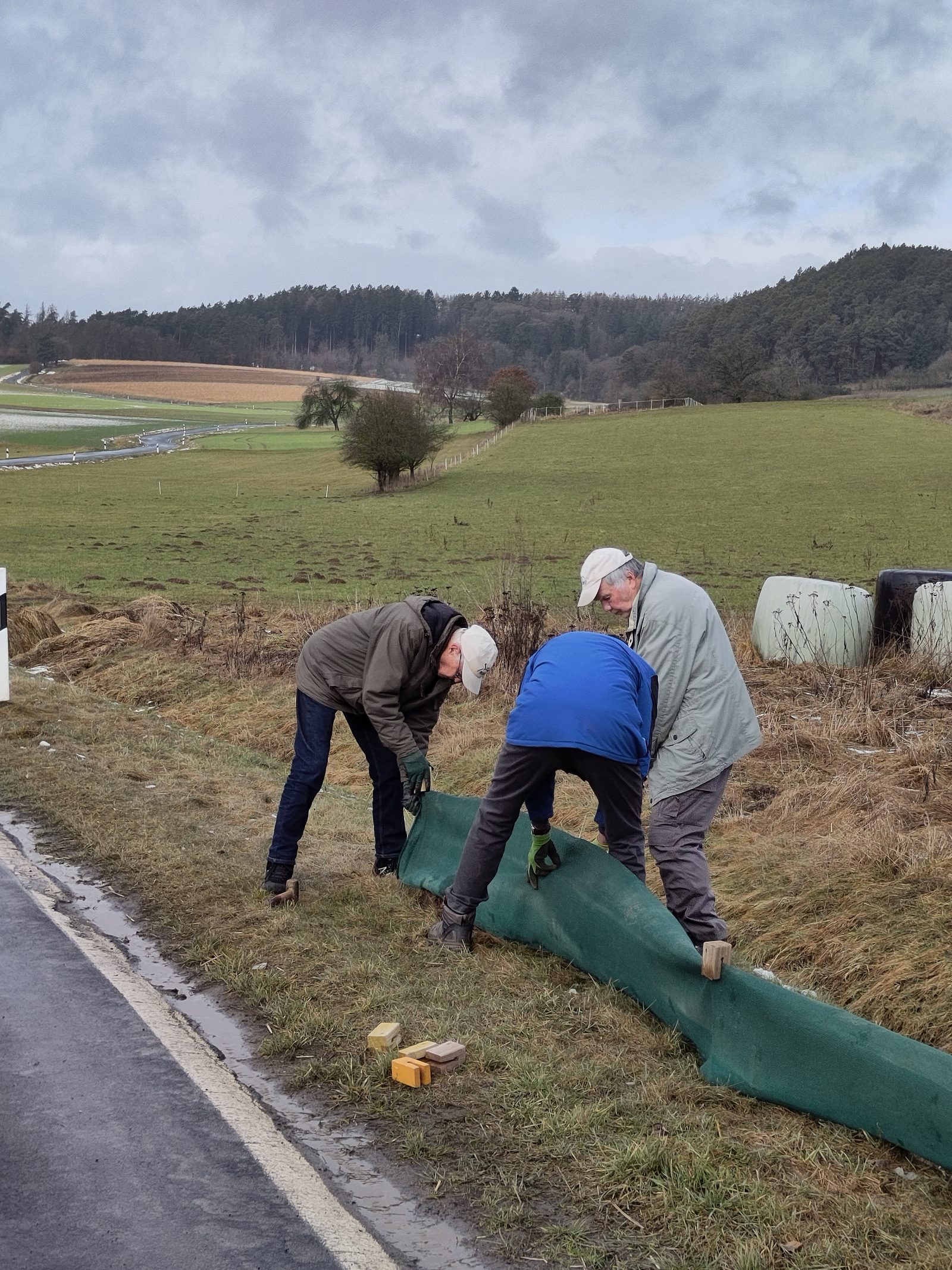 Aufbau des Amphibienschutzzauns bei Mellnau